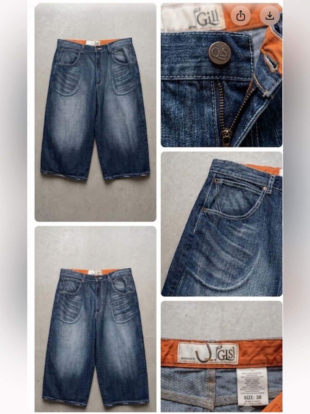 Vibes GL Gold Label Y2Kdenim Shorts Mens Size 38 baggy 100% Cotton zip fly blue